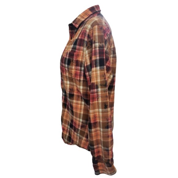 Upcycled Distressed Flannel with "Nintendo Boo" Embroidered Patch - Picture 2 of 5